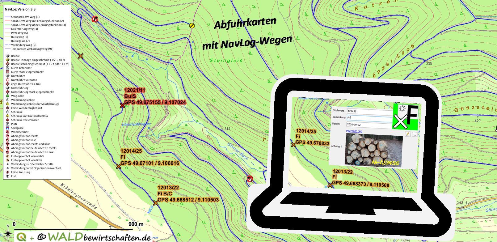 Abfuhrkarten mit NavLog-Wegen erstellen